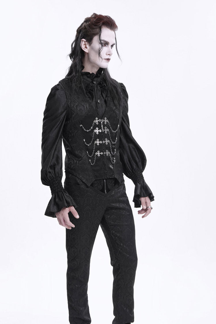 Chain Buckle Jacquard Sleeveless Gothic Vest for Men - NoirEdge