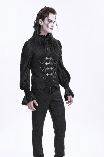 Chain Buckle Jacquard Sleeveless Gothic Vest for Men - NoirEdge