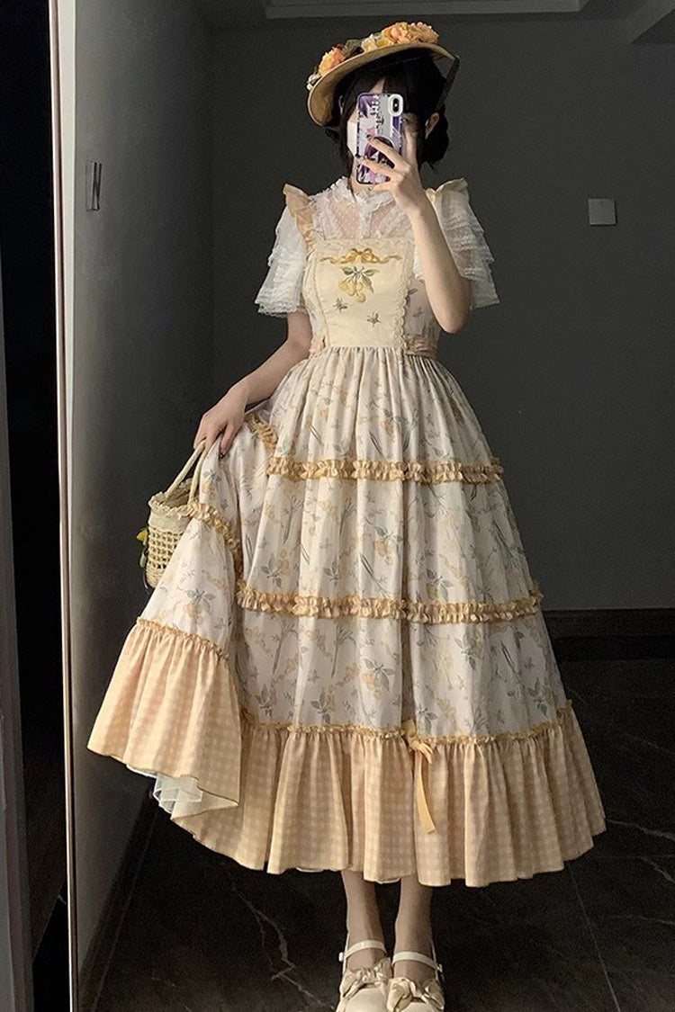 Summer Print Embellished Ruffle Lolita Jumper Dress