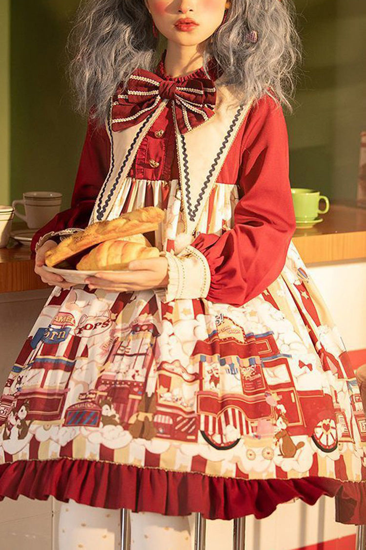 Red Sweet Lolita OP Dress with Bowknot and Lantern Sleeves