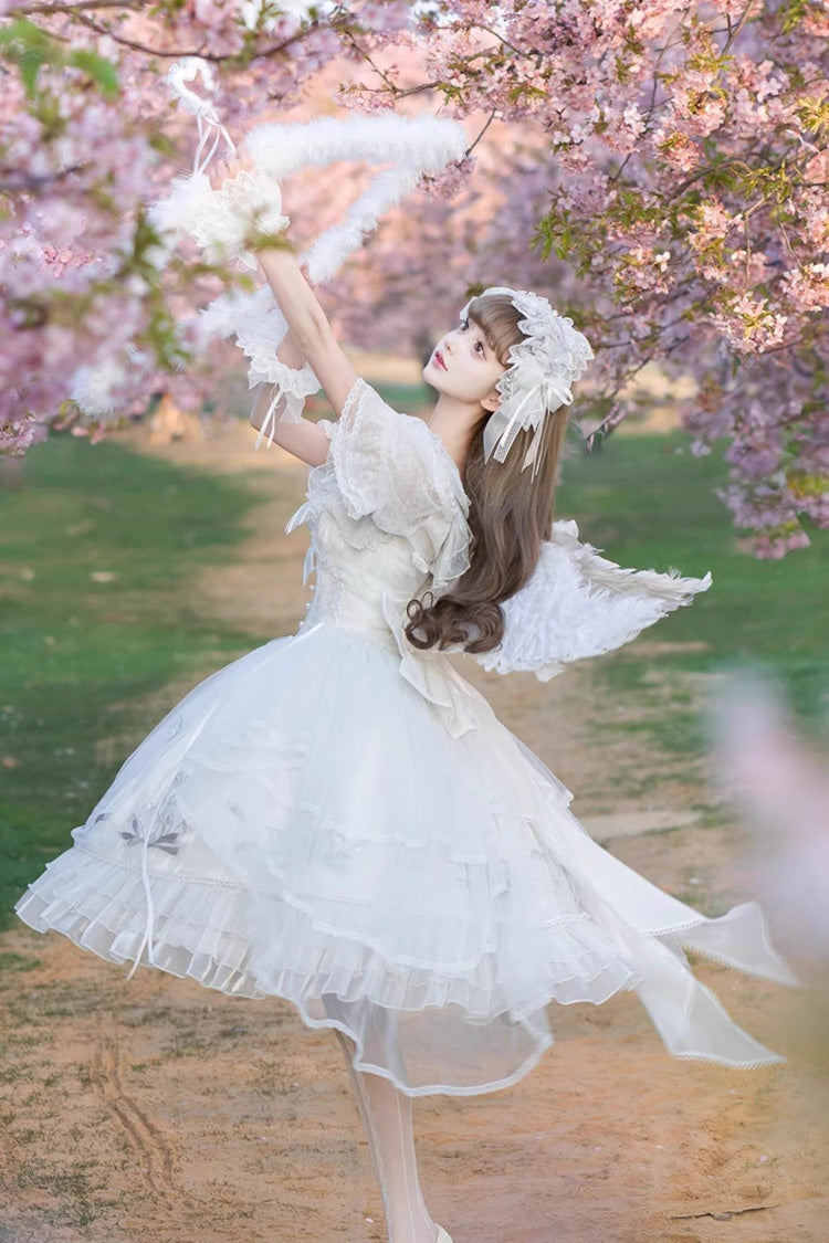 White Love Is Coming Multi-Layer Ruffle Bow JSK Dress