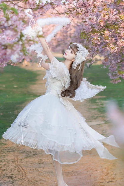 White Love Is Coming Multi-Layer Ruffle Bow JSK Dress