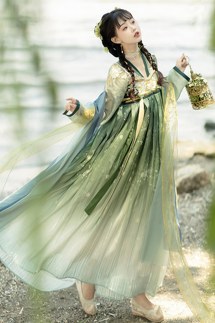 Embroidered High-Waist Hanfu Outfit with Chinese Motifs