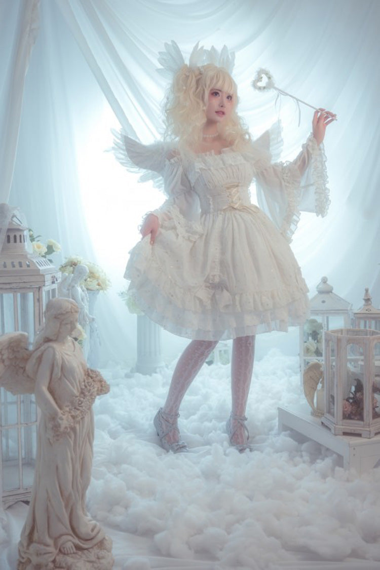 Gothic Lolita Wishing Stars Double-Layered Ruffle Lace-Up JSK Dress
