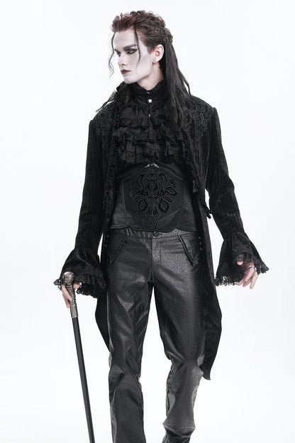 Men's Gothic Jacket with Swallow-tailed Hem and Lace