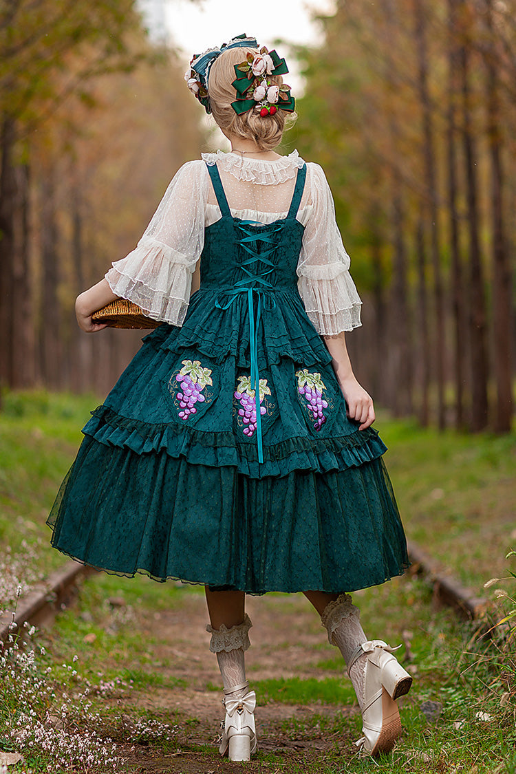 Emerald Sleeveless Floral Embroidery Sweet Lolita JSK - Vineyard