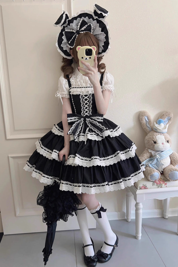 Maiden Heart Triple-Layered Ruffle Bowknot Lace Sweet Lolita Jsk Dress