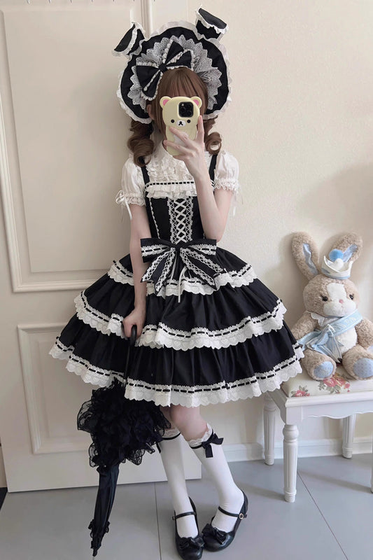 Maiden Heart Triple-Layered Ruffle Bowknot Lace Sweet Lolita Jsk Dress