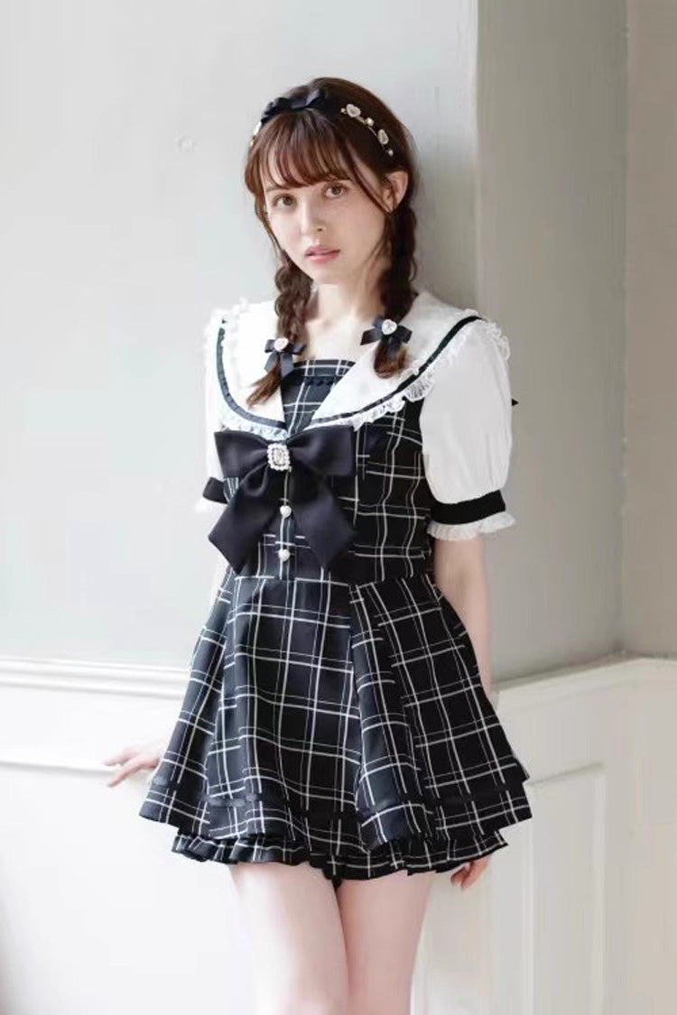 Short Sleeves Bowknot Lace Sweet Dress Set