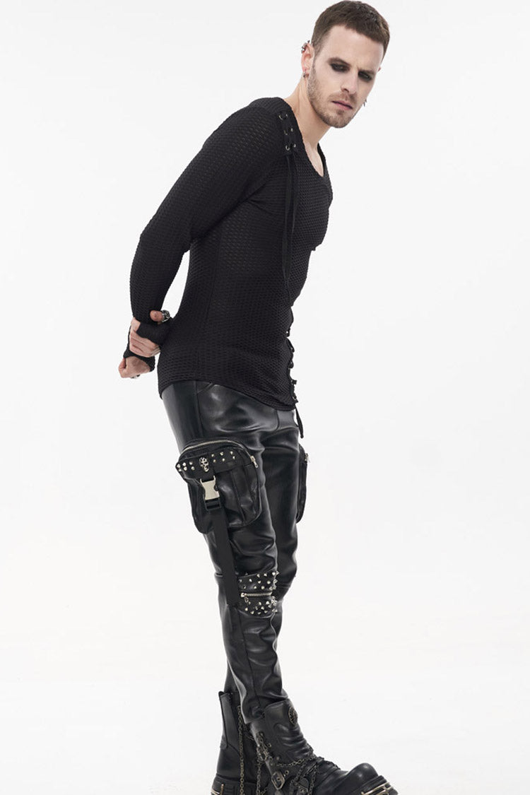 Rebel Rivet Zipper Pocket Faux Leather Cargo Trousers