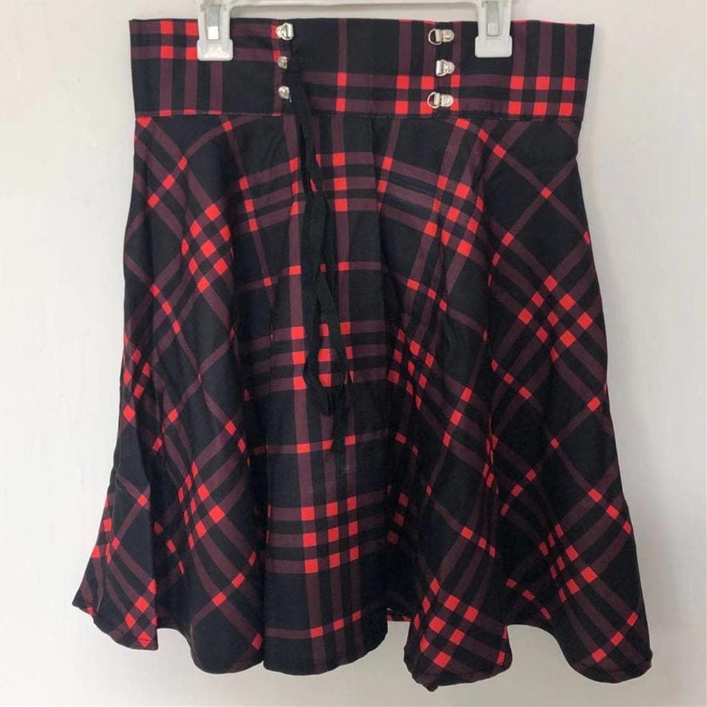 SpreePicky Gothic High Waist Laced Plaid Skirt SP14143