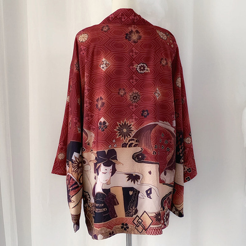 Strickjacke mit Kimono-Oberbekleidung im Vintage-Anime-Print