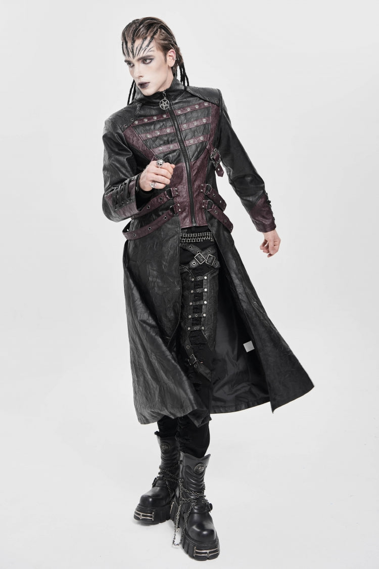 Stand Collar Zipper Straps Eyelet Punk Coat