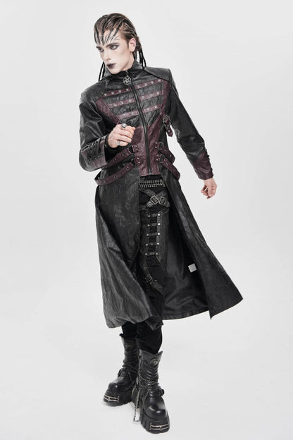 Stand Collar Zipper Straps Eyelet Punk Coat
