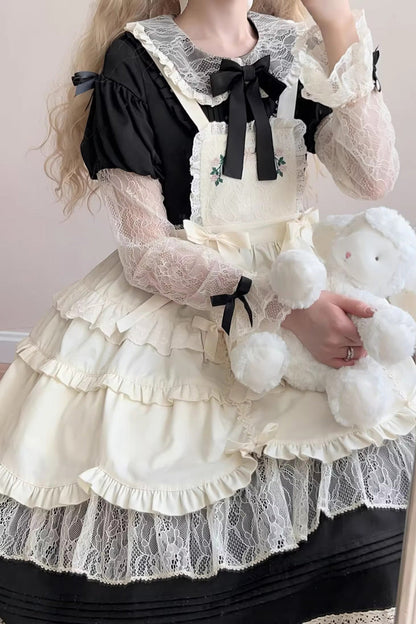 Lapel Collar Embroidered Bowknot Lace Sweet Dress