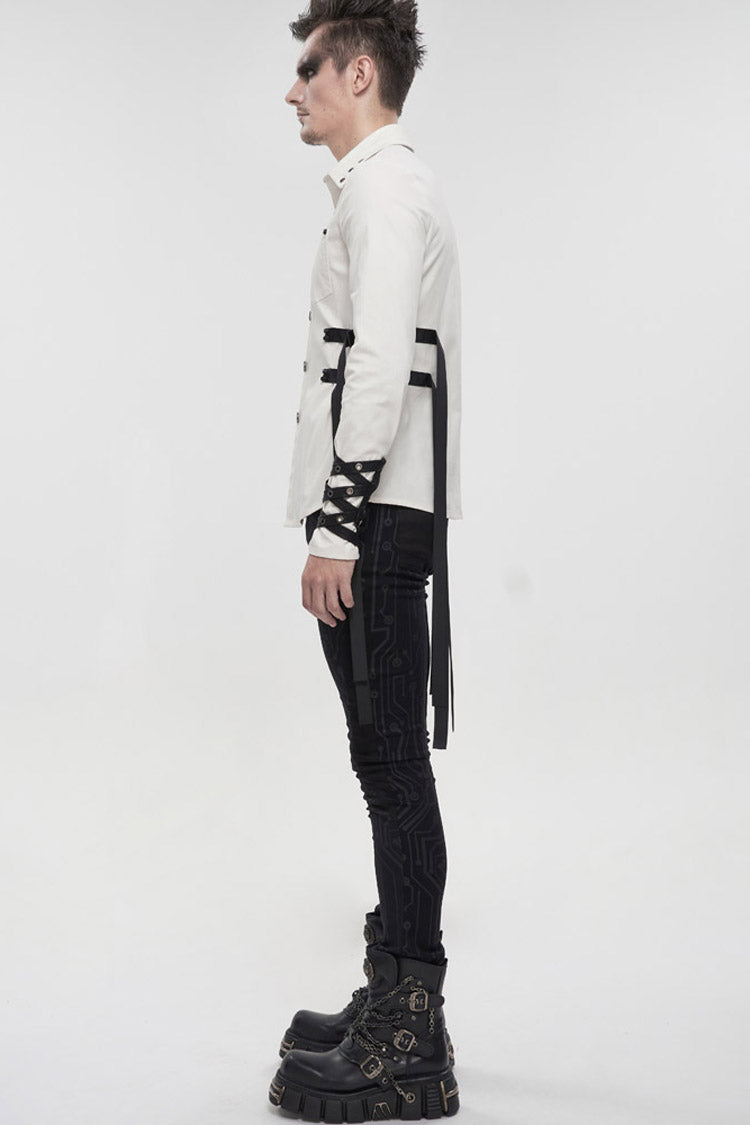 Metal Buckle Punk Stretch Long Sleeve Shirt