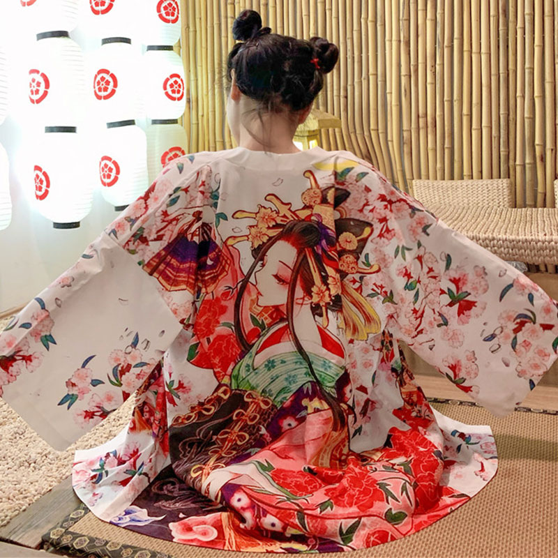 Vêtements d'extérieur kimono vintage pour fille animée