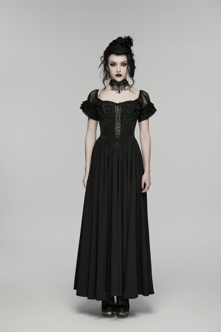 Off Shoulder Short Puff Sleeve Ruffled Hanayome Lace Gothic Elegant Dress