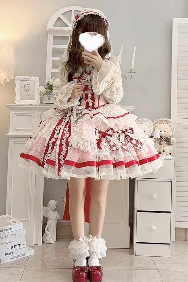 Rose Moonstone Sleeveless Ruffle Embroidery Bow Lace Fishbone Sweet Princess Gown