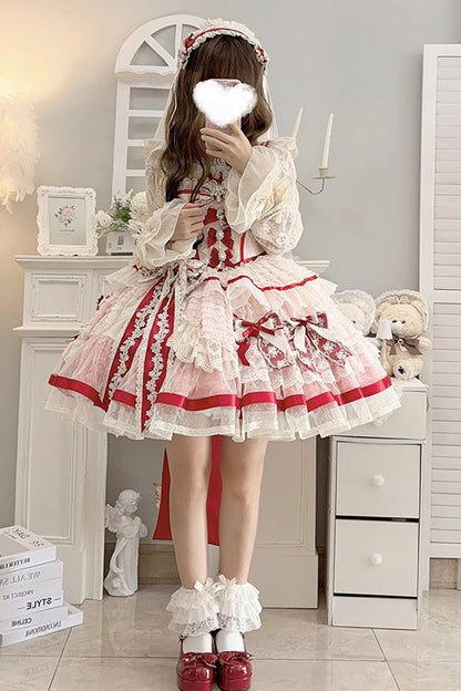 Rose Moonstone Sleeveless Ruffle Embroidery Bow Lace Fishbone Sweet Princess Gown