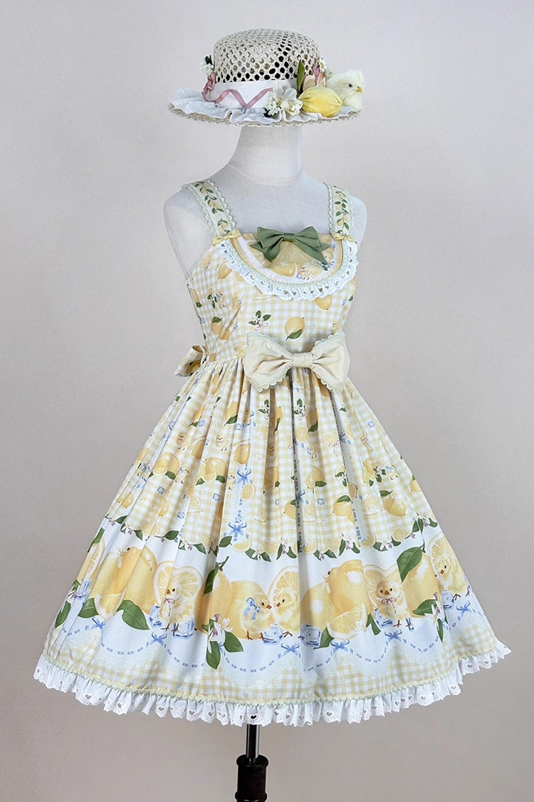 Sunny Lemon Print Ruffled Bow Lace JSK Attire