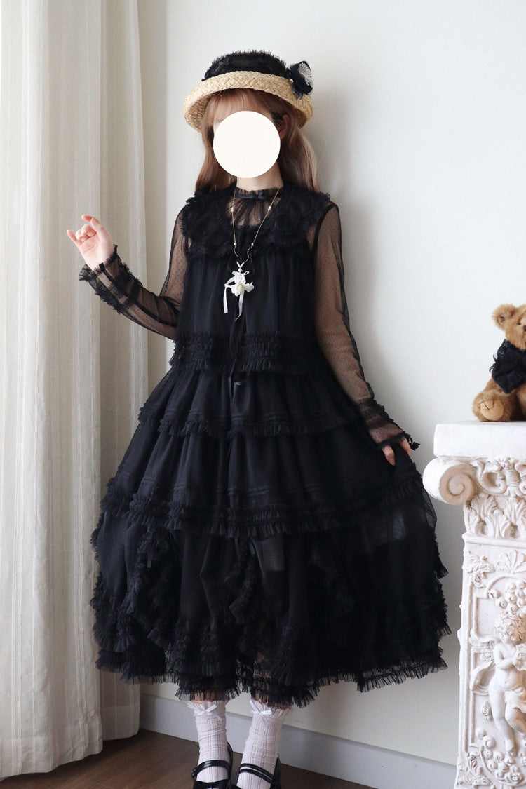 Sweet Stand Collar Long Sleeve Multi Layer Ruffle Color Block Lolita Tiered Dress 14 Colors
