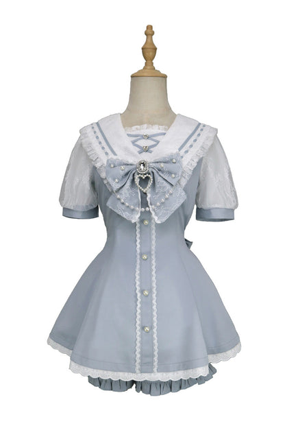 Print Bowknot Jirai Kei Japanese Dress Set