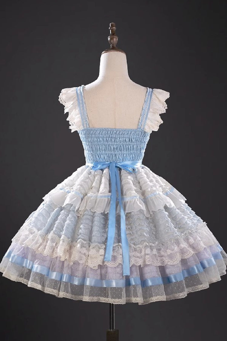 Sleeveless Embroidered Lace Dress with Fishbone Ruffle and Bow