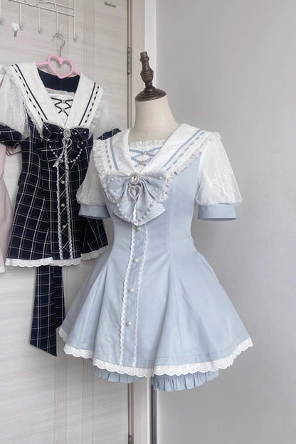 Print Bowknot Jirai Kei Japanese Dress Set