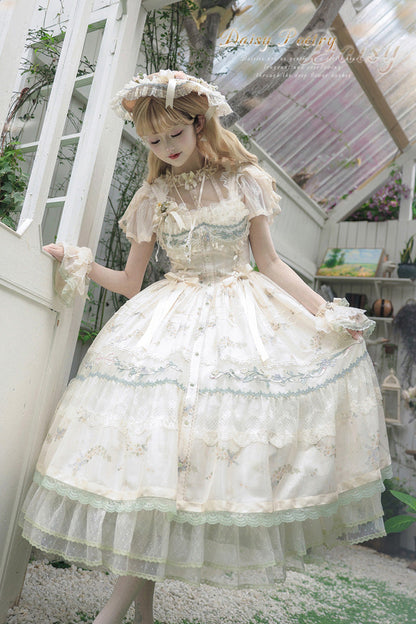 Multicolor Daisy Poetry Print Ruffle Lace JSK Dress