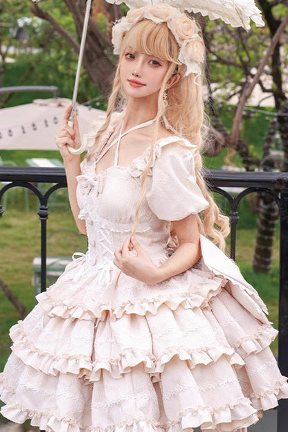 Sweet Lolita Dress with Triple Ruffle Bow