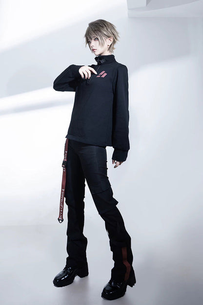 Stand Collar Long-Sleeve Gothic Prince Ouji Pants Set