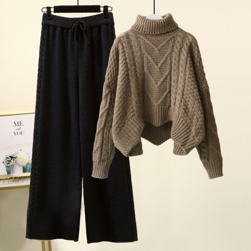 Chic Cable Sweater Wide Leg Pants Set modakawa