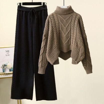 Leg Wide Chic Sweater Pants Set Cable