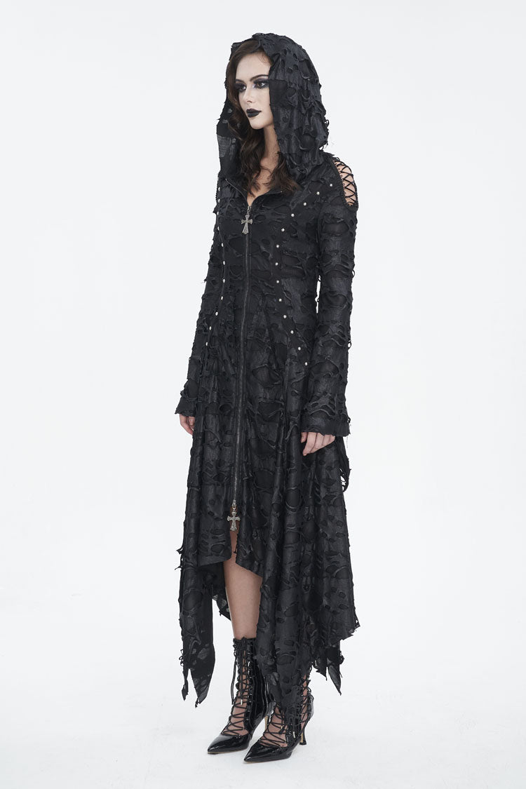 Irregular Hooded Goth Dress with Flared Sleeves