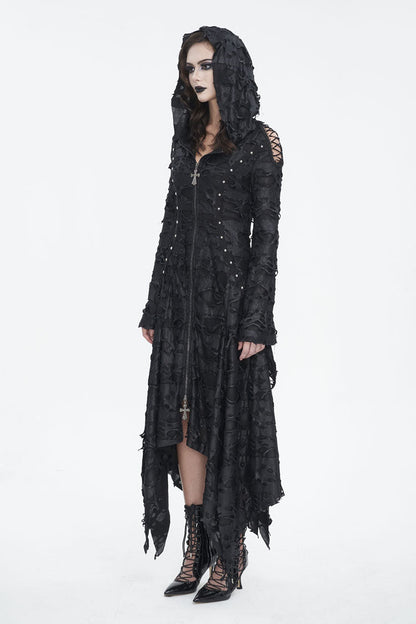 Irregular Hooded Goth Dress with Flared Sleeves
