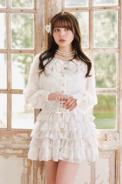 Multi-Layer Printed Ruffle Bow Sweet Dress Three Colors