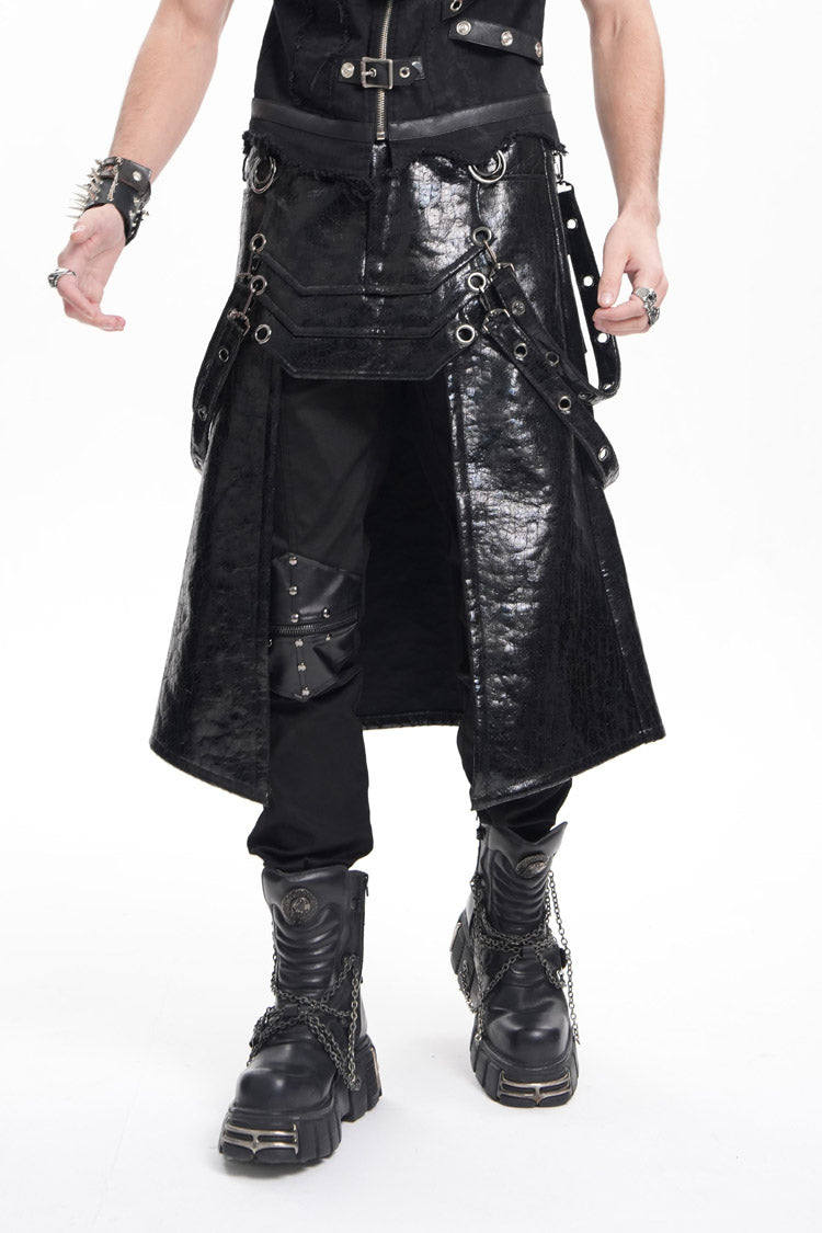Gothic Men's Skirt with Faux Leather Stitching Eyelets Strap and Rings