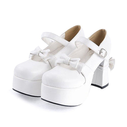 Ivory Patent Leather Rounded Toe Strap Bow Platform Footwear
