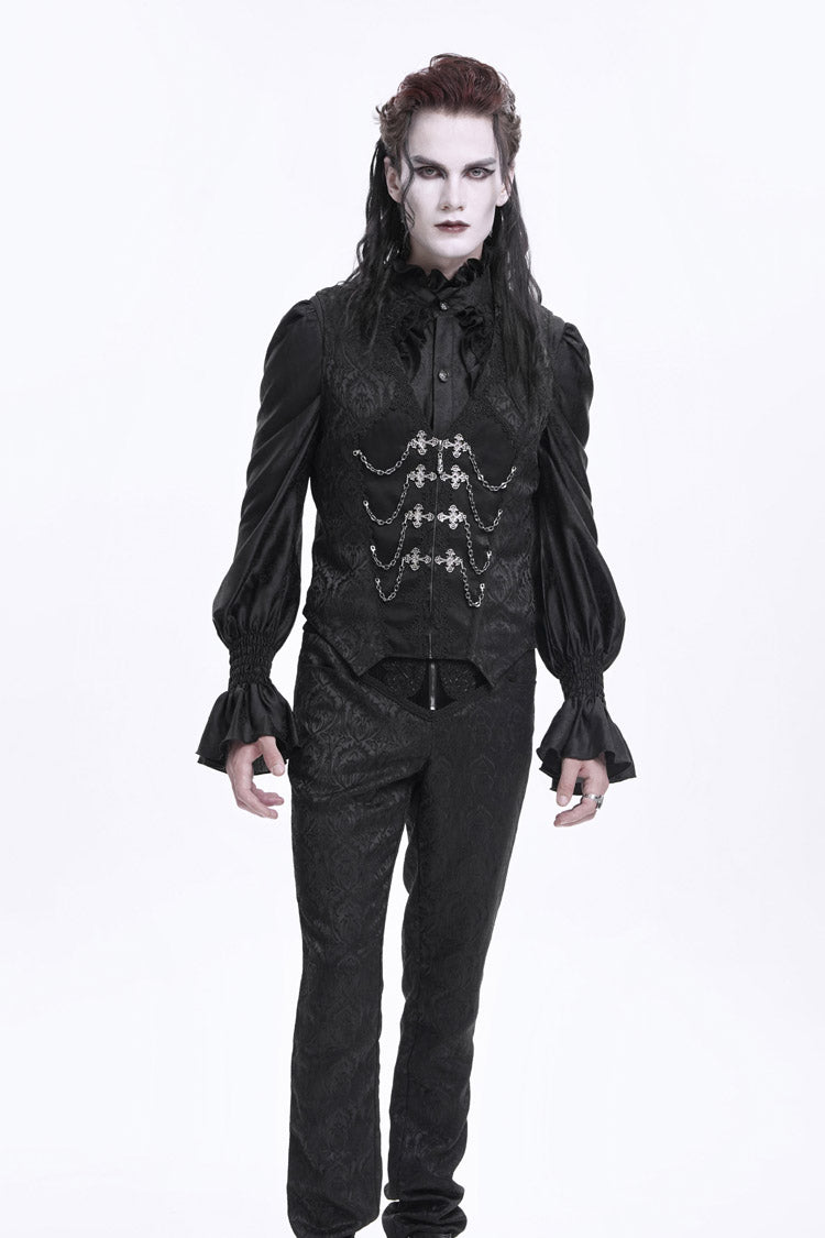 Chain Buckle Jacquard Sleeveless Gothic Vest for Men - NoirEdge