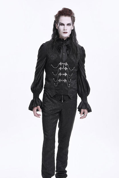 Chain Buckle Jacquard Sleeveless Gothic Vest for Men - NoirEdge
