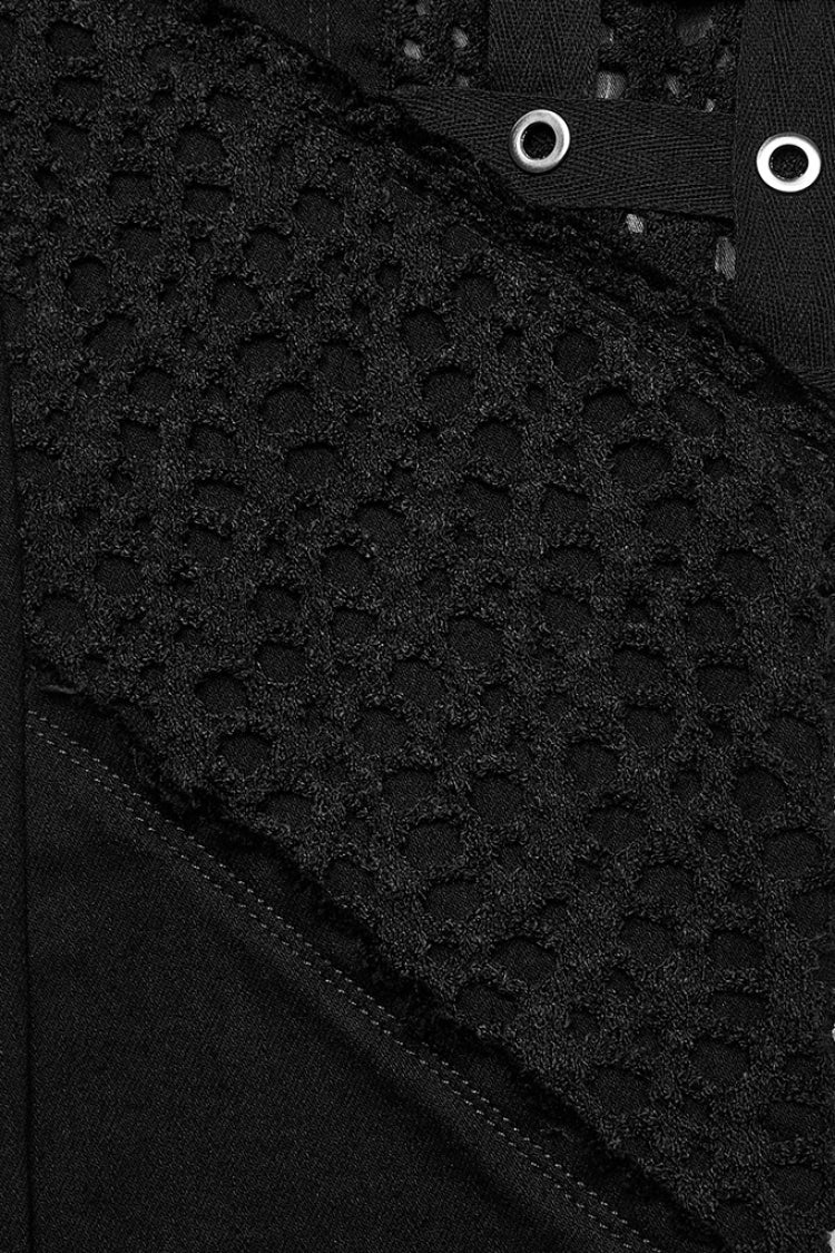 Sleek Mesh Stitched Steampunk Trousers with Metal Grommets