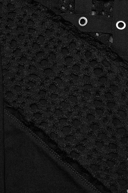 Sleek Mesh Stitched Steampunk Trousers with Metal Grommets