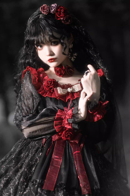 Perlia's Night Ruffled Open-Front Lolita Dress - Noir