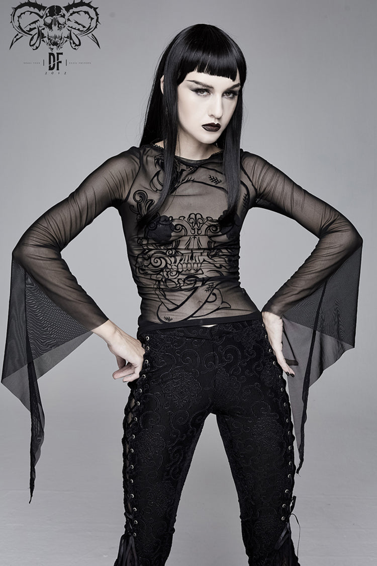 Gothic Shirt with Snake Flocking and Horn Sleeves