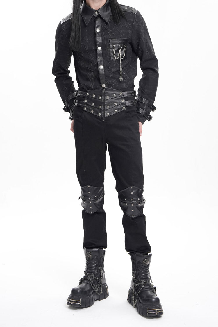 Men's Gothic Pants with Studs and Buckle-Up