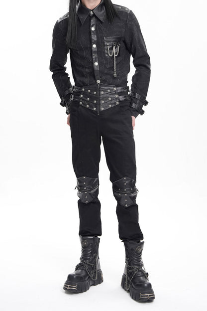 Men's Gothic Pants with Studs and Buckle-Up