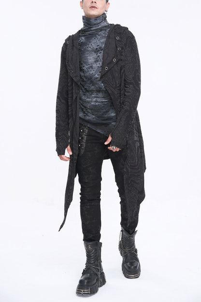 Gothic Hooded Coat with Multi-Chain Back Detail