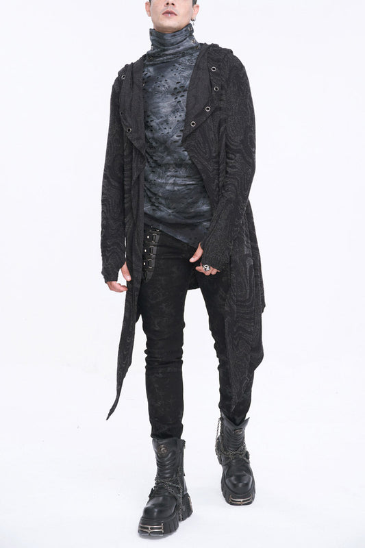 Gothic Hooded Coat with Multi-Chain Back Detail