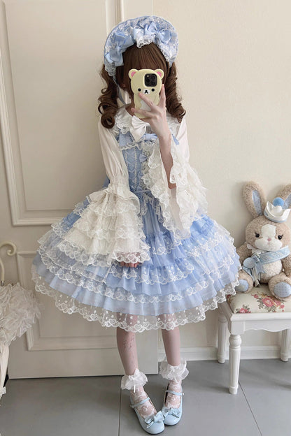 Azure Layered Ruffled Bow Lace Sweet Lolita JSK